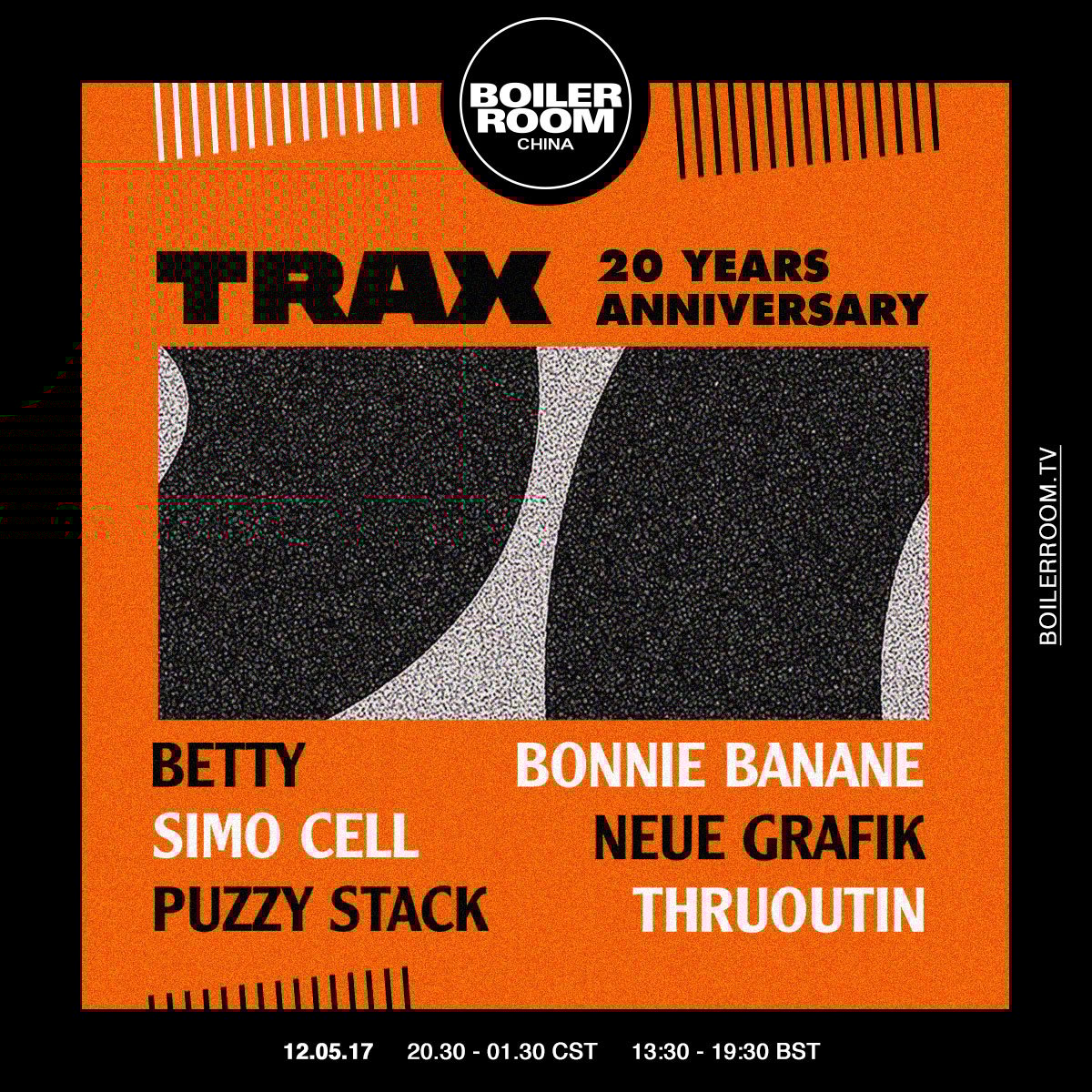 Boiler Room China x TRAX 20 Years Anniversary flyer