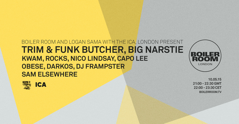 Flyer for event Boiler Room & Logan Sama With The ICA London Present: Trim & Big Narstie.