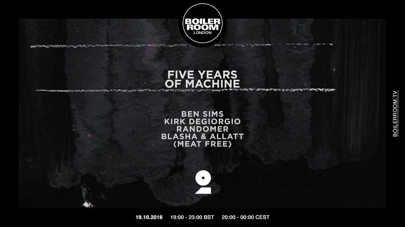 Flyer for event London: Ben Sims, Kirk Degiorgio, Randomer + Blasha & Allatt.