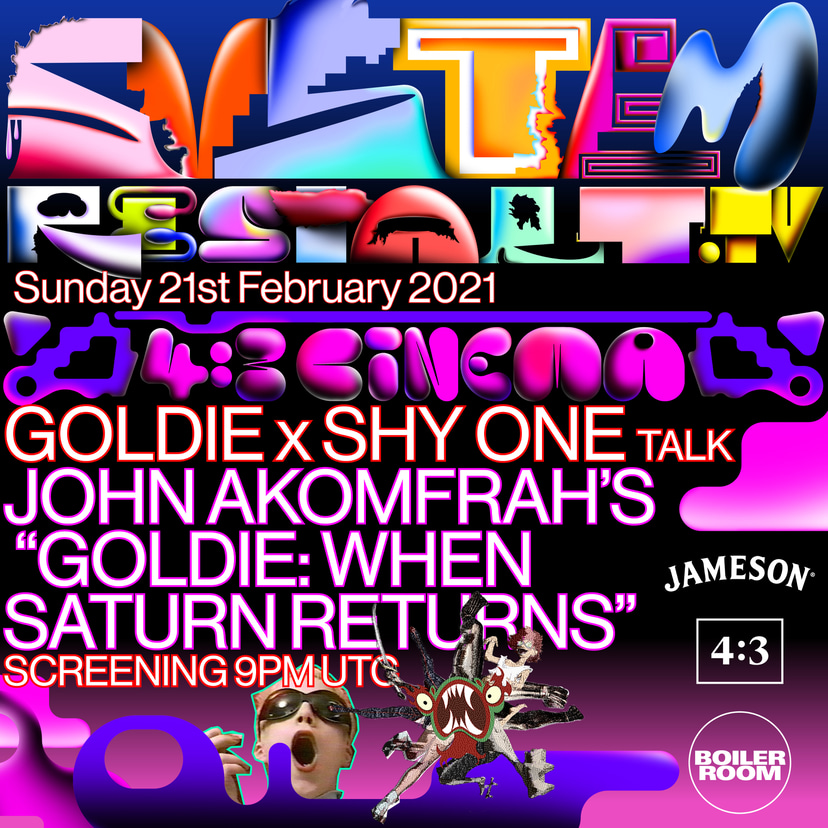 Flyer for event 4:3 Cinema: John Akomfrah's "Goldie: When Saturn Returns".